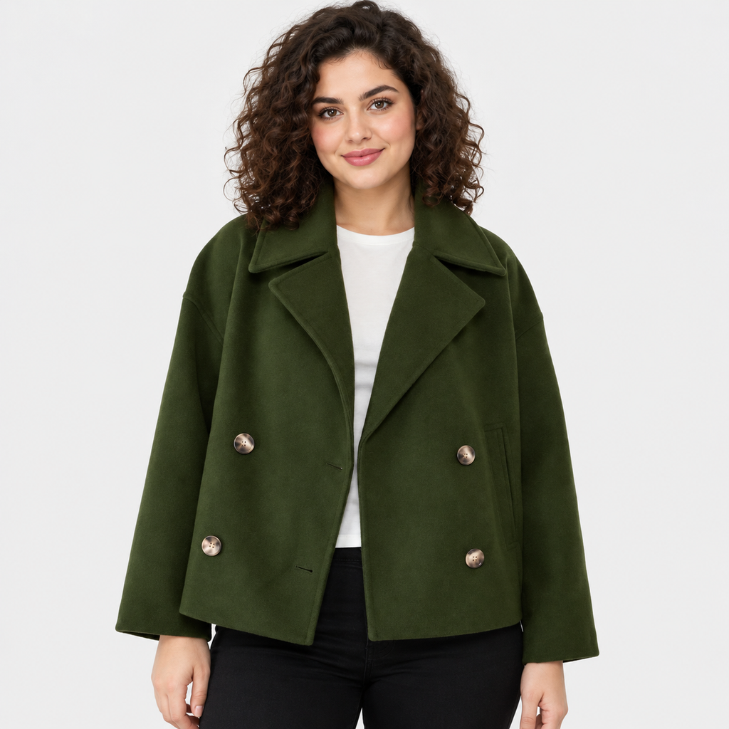 Women's Classic Double Breasted Coat with Notched Lapels