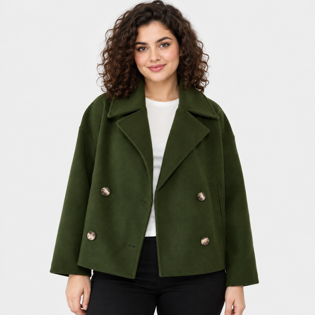 Women's Classic Double Breasted Coat with Notched Lapels