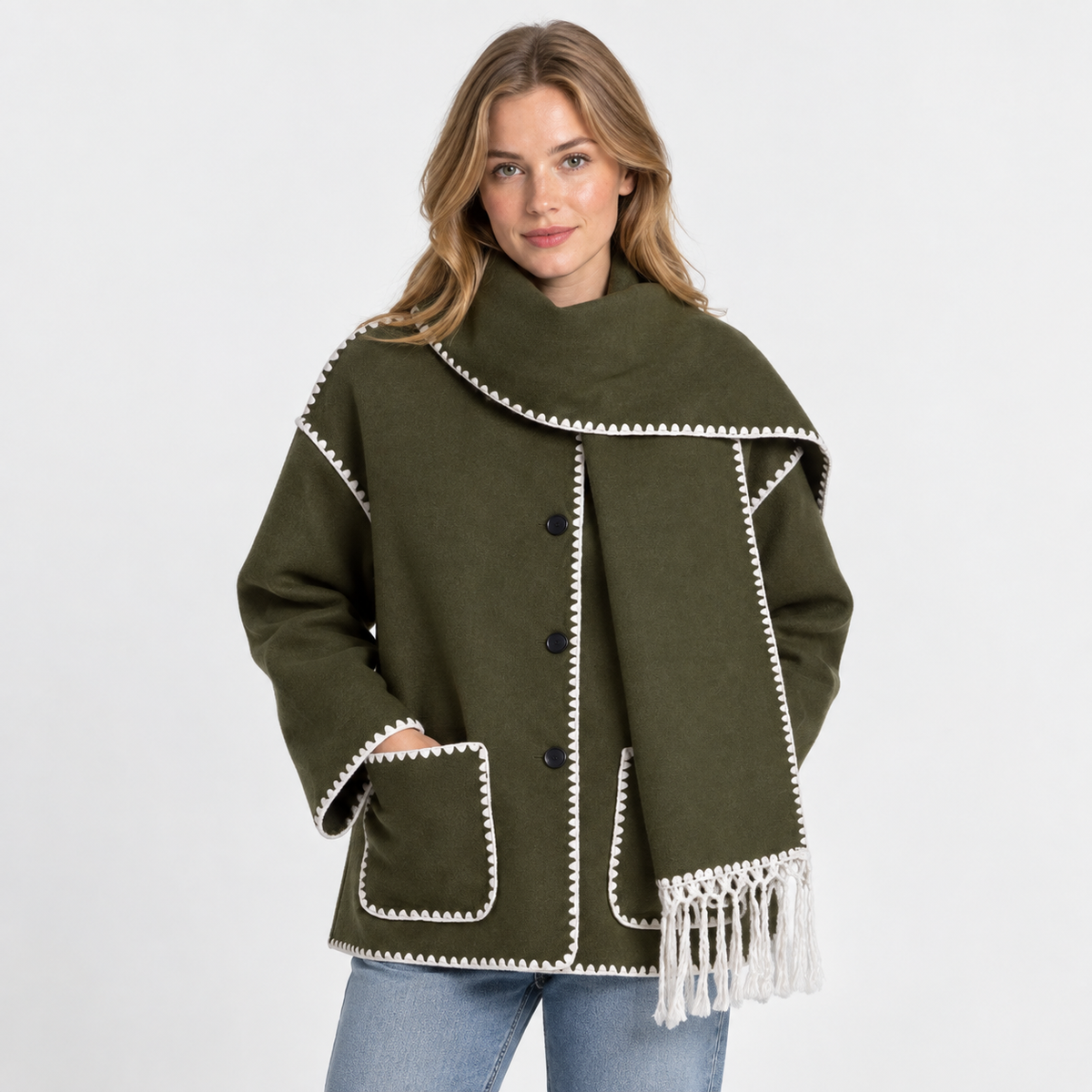 Women's Wool-Look Coat - Thick Loose Fit with Pockets