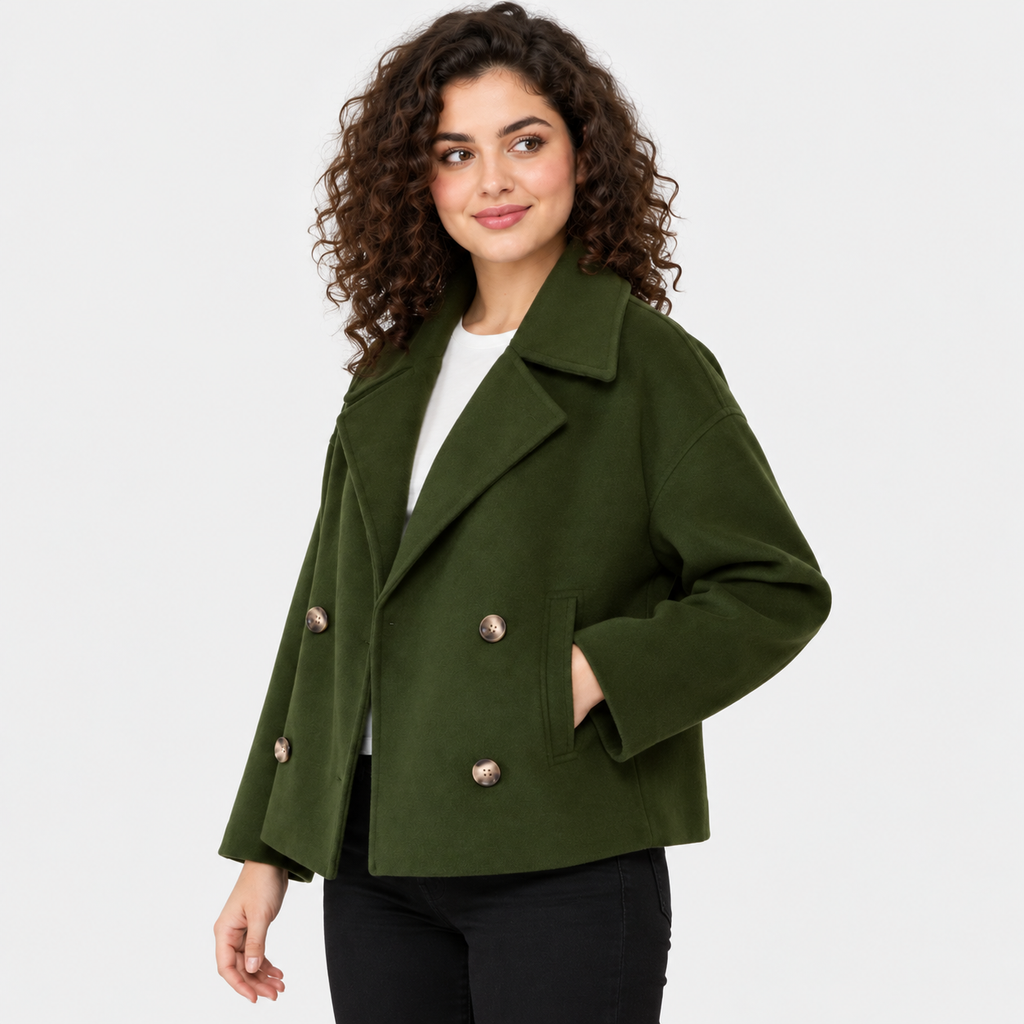 Women's Classic Double Breasted Coat with Notched Lapels