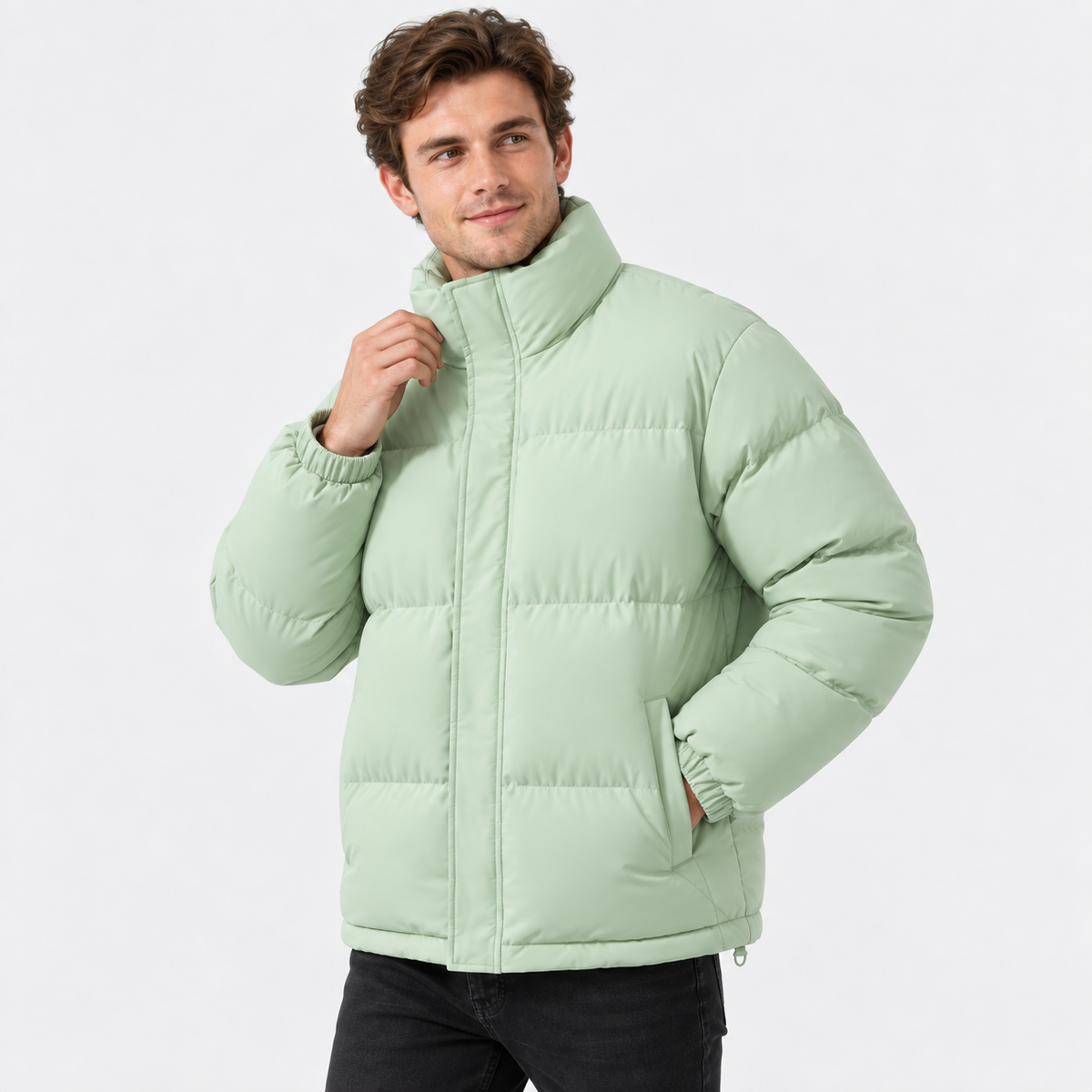 Men's Stand Collar Padded Coat - Thickened Loose Fit