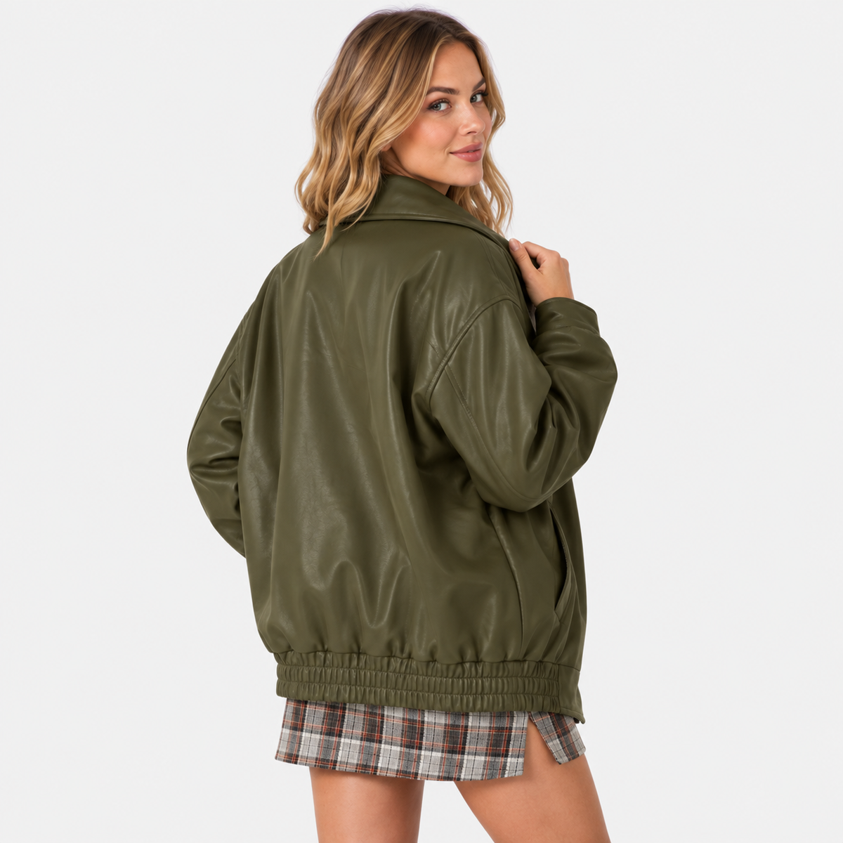 Women's Motorcycle Jacket - Faux Leather with Pockets