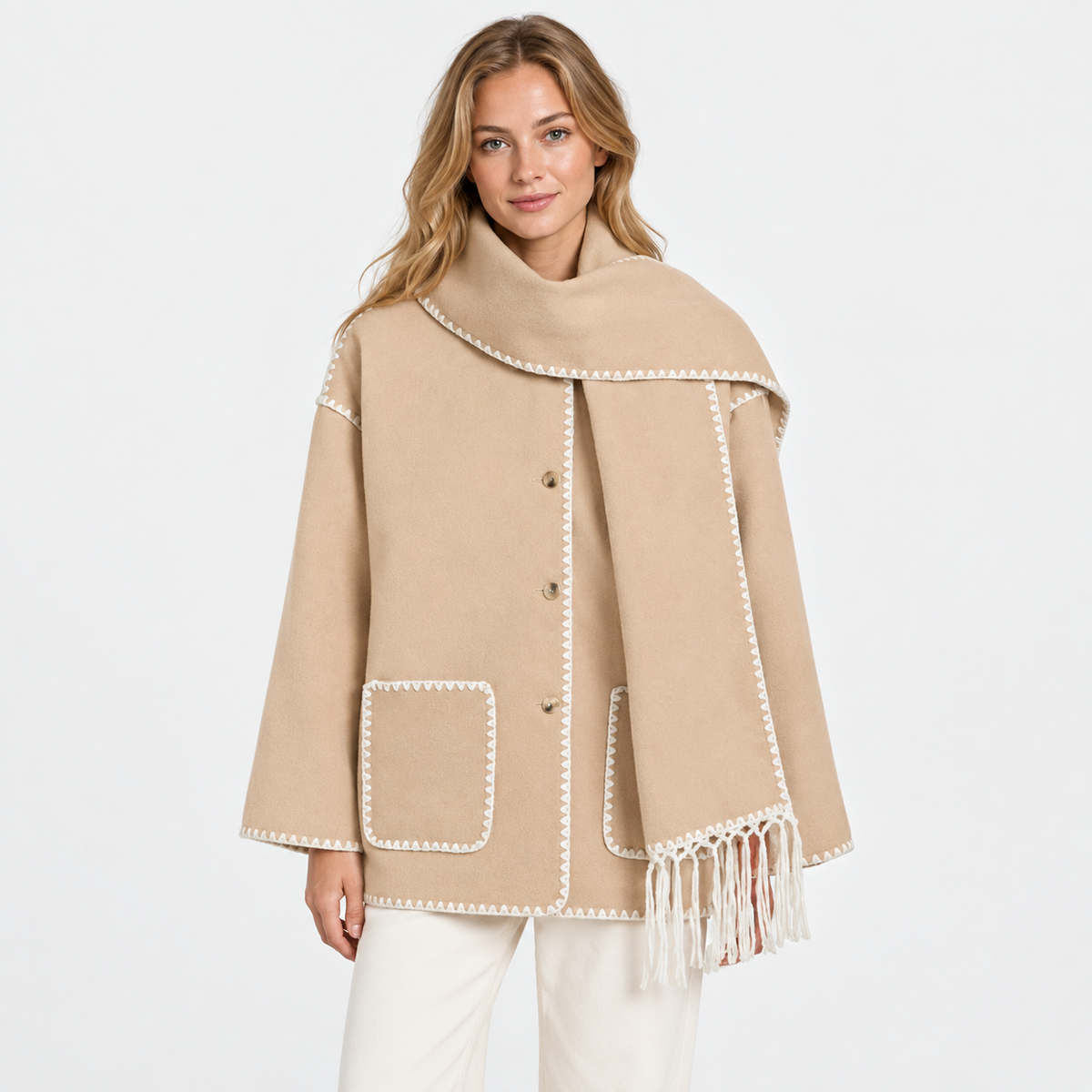 Women's Wool-Look Coat - Thick Loose Fit with Pockets