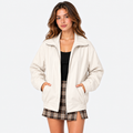 Women's Motorcycle Jacket - Faux Leather with Pockets