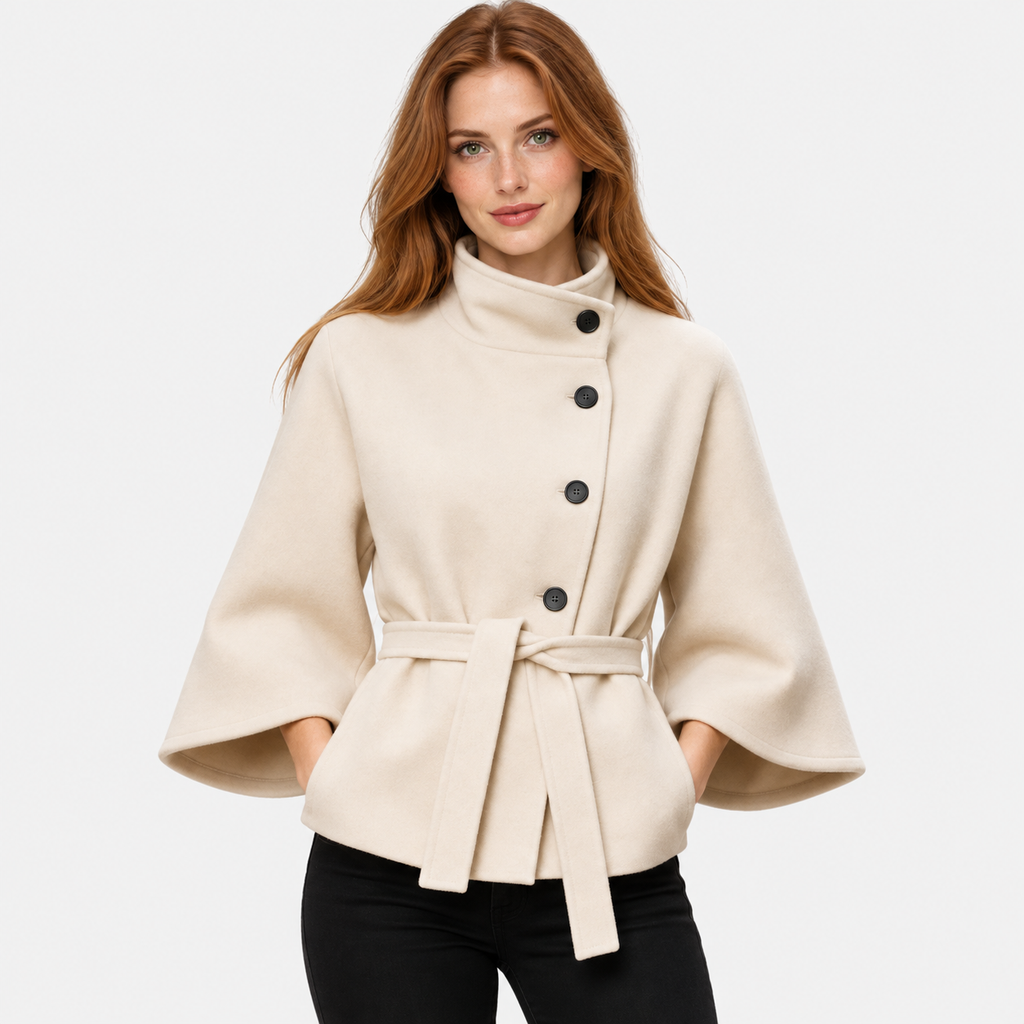 Women's Mandarin Collar Coat with Asymmetric Button Closure