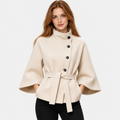 Women's Mandarin Collar Coat with Asymmetric Button Closure