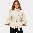 Women's Mandarin Collar Coat with Asymmetric Button Closure