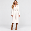 Women's Long V-Neck Coat with Lace-Up Waist