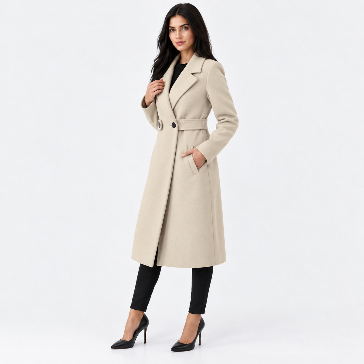 Women's Casual Winter Coat with Lace-Up Detail