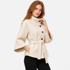 Women's Mandarin Collar Coat with Asymmetric Button Closure