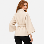 Women's Mandarin Collar Coat with Asymmetric Button Closure