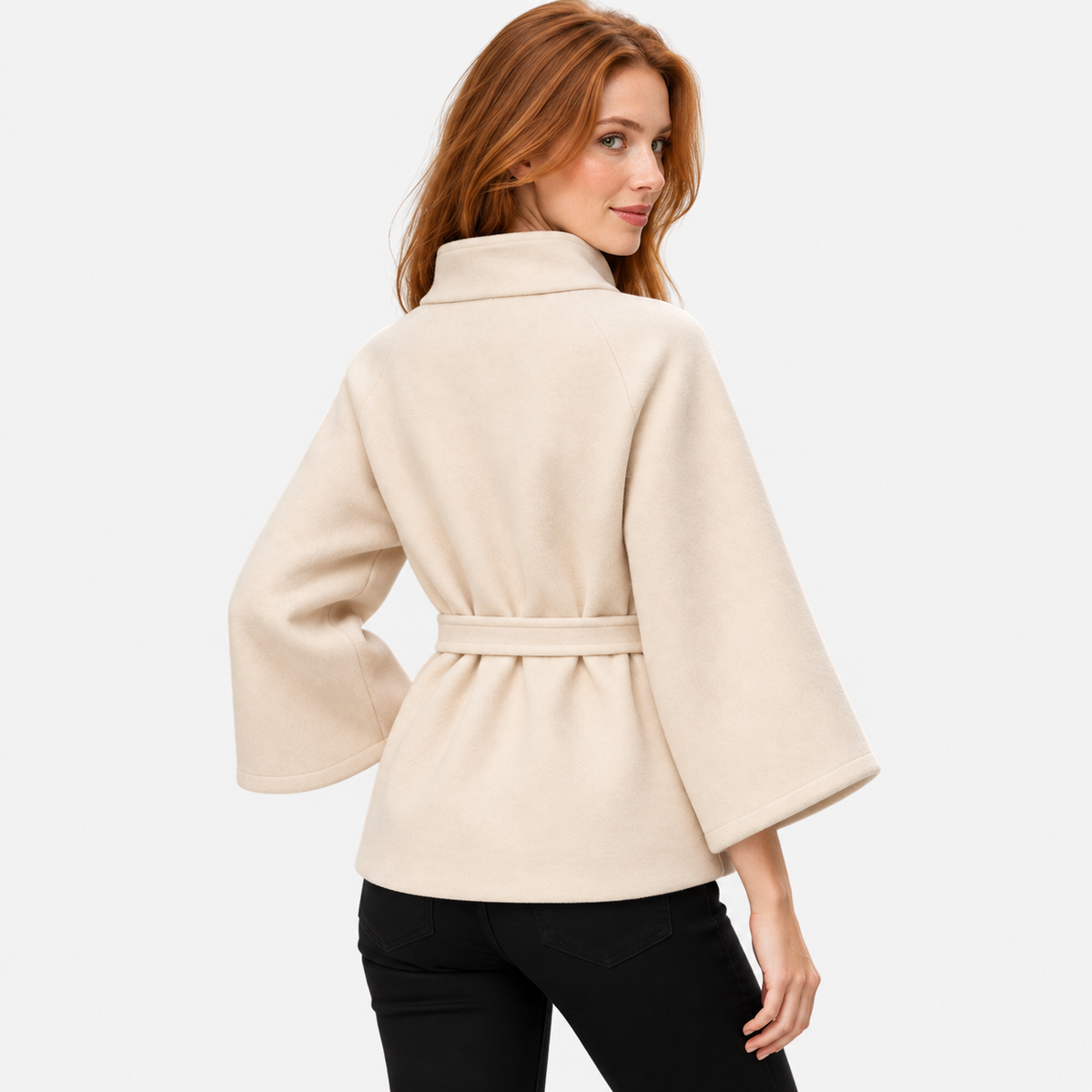 Women's Mandarin Collar Coat with Asymmetric Button Closure