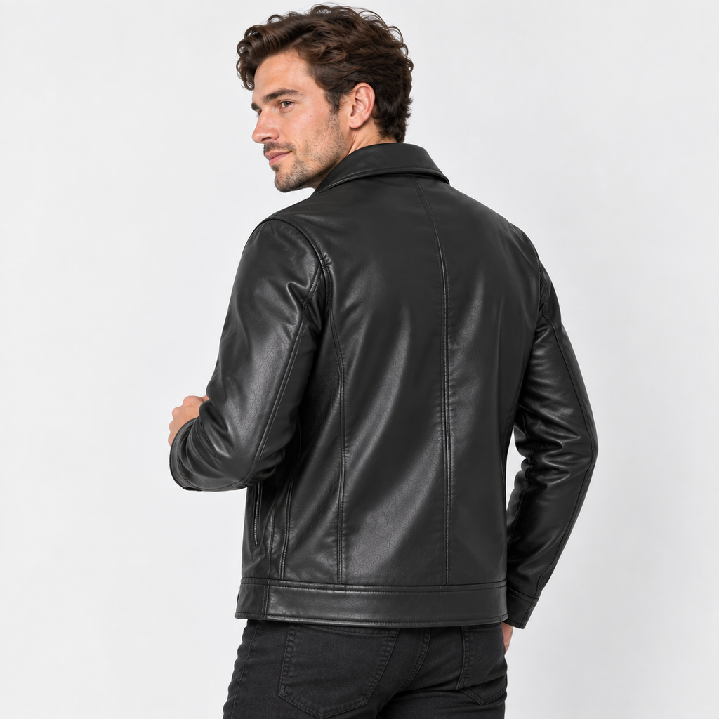 Men's Faux Leather Lapel Jacket - Slim Fit