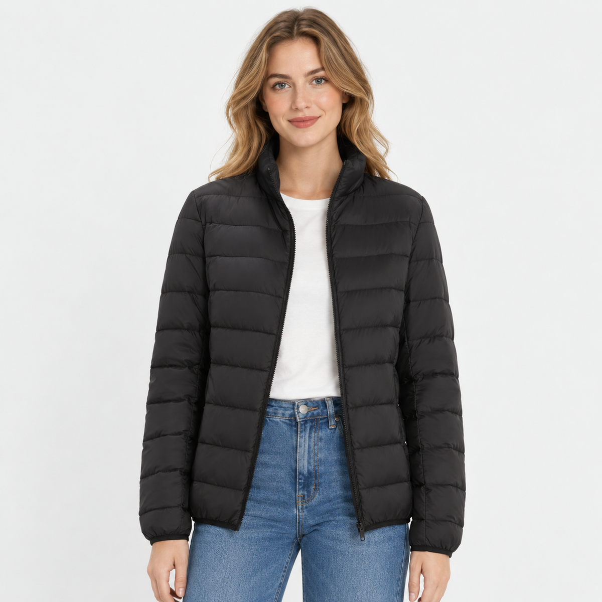 Women's Lightweight Down Jacket - Hooded with Pockets