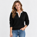 Women's V-Neck Lace Sweater - Long Sleeve Pullover
