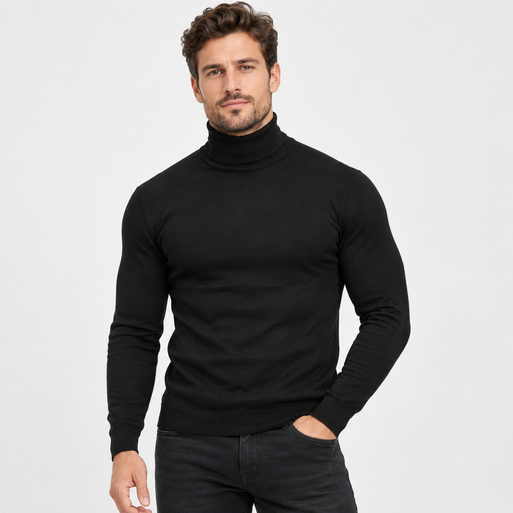 Men's Printed Turtleneck T-Shirt - Long Sleeve