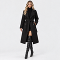 Women's Long Double Breasted Coat with Belted Waist