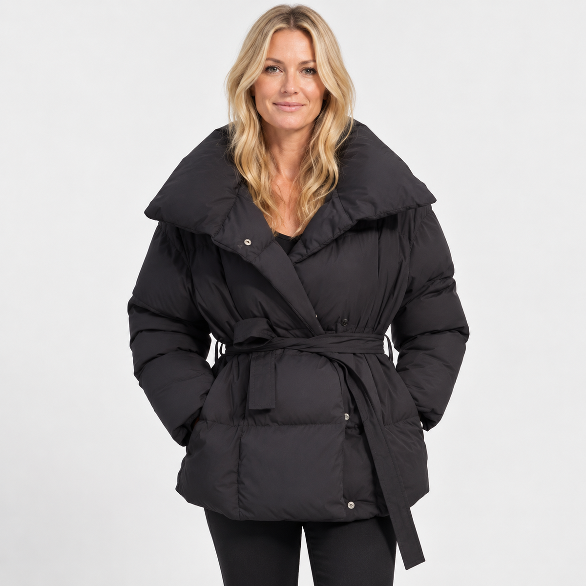 Women's Cotton Winter Coat - Belted Lapel Design
