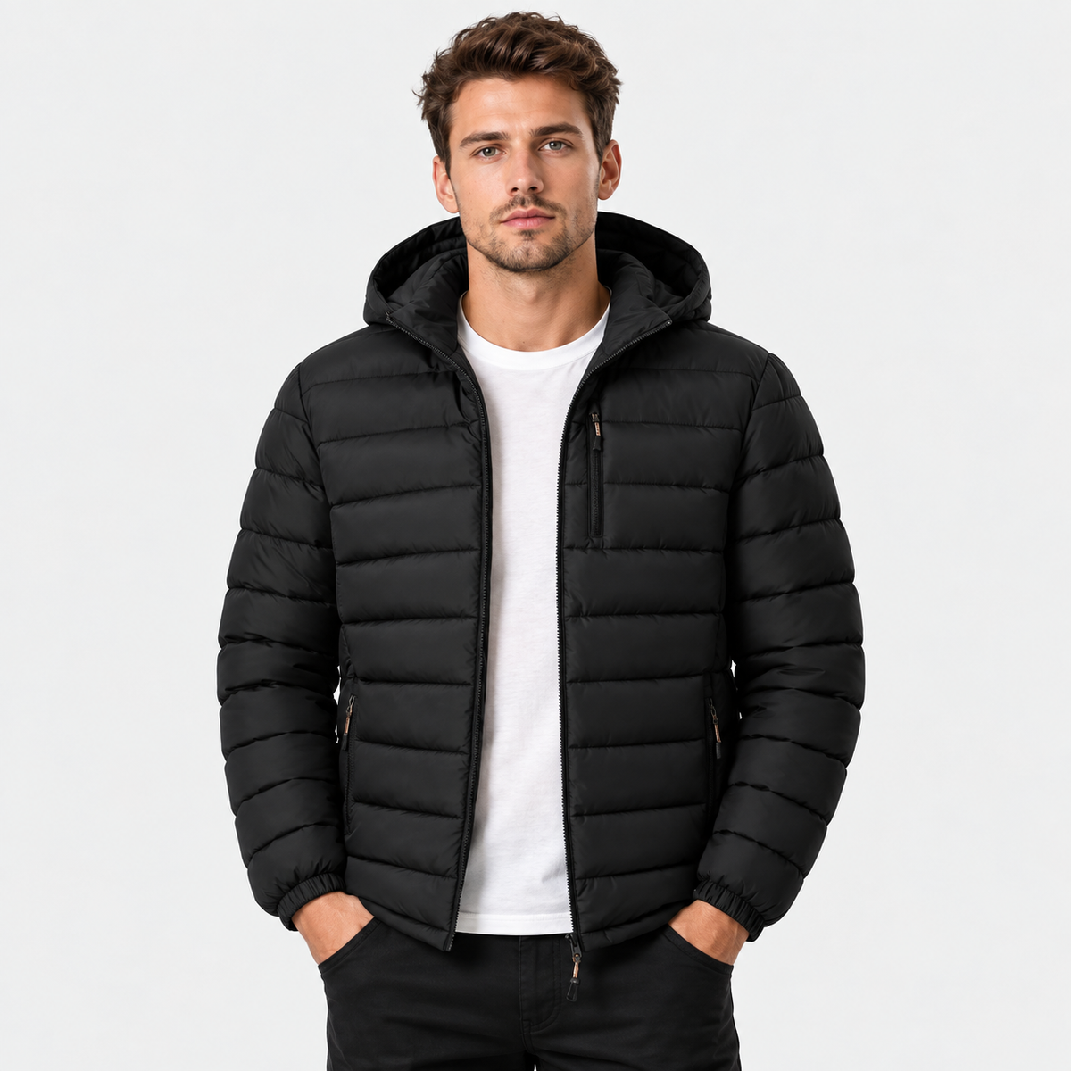 Men's Hooded Winter Jacket - Warm Padded Design