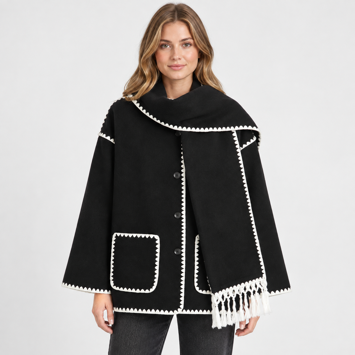 Women's Wool-Look Coat - Thick Loose Fit with Pockets