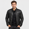 Men's Faux Leather Moto Jacket - Stand Collar