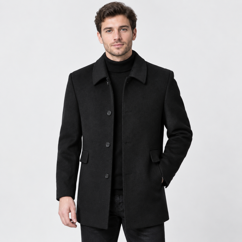 Men's Mid-Length Lapel Coat - Loose Fit Solid Color