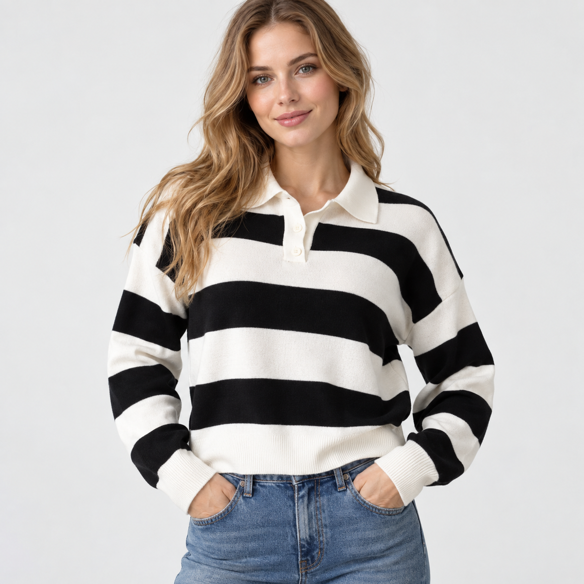 Women's Striped Half-Zip Sweater - Viscose Knit