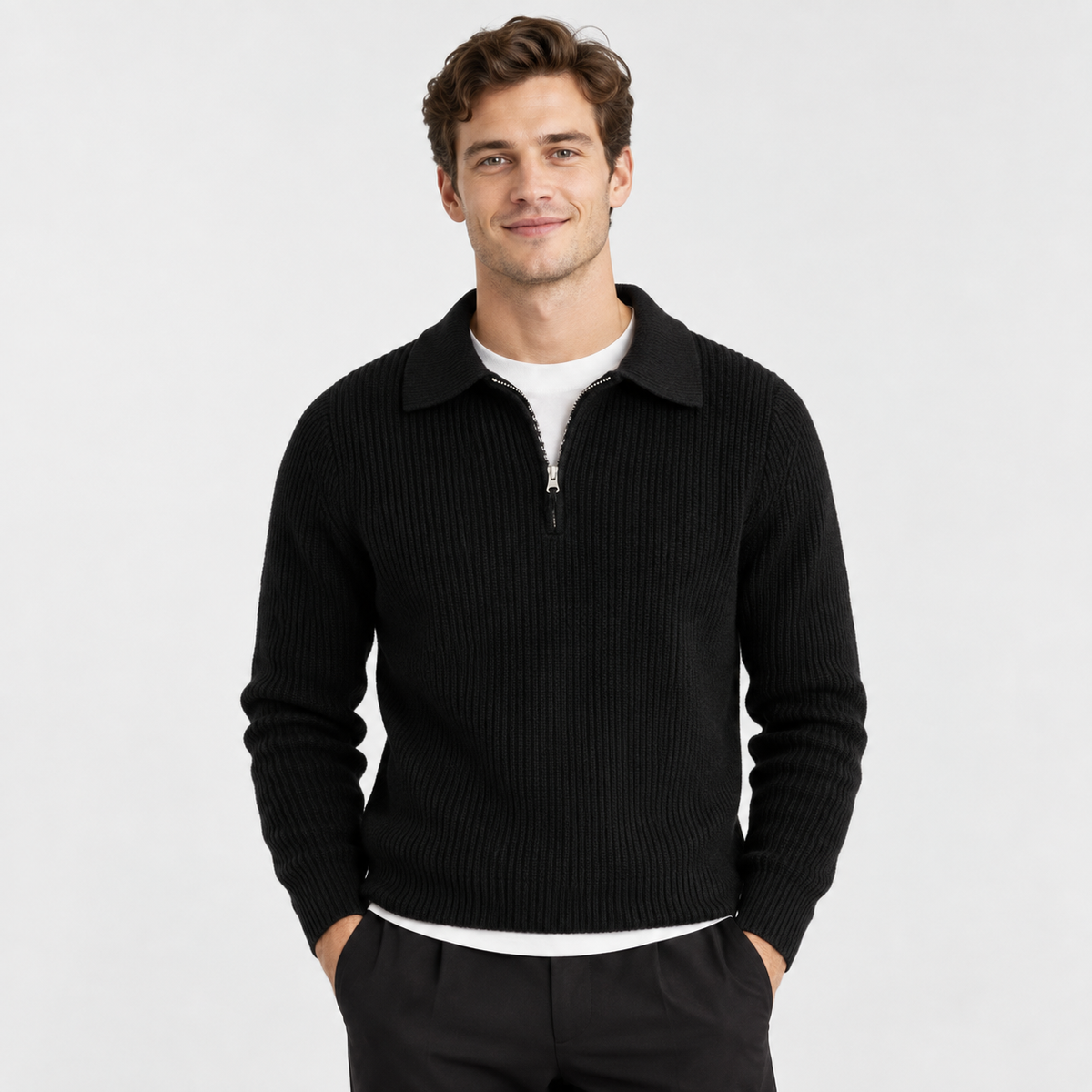 Men's Solid Color Pullover Sweater - Loose Fit