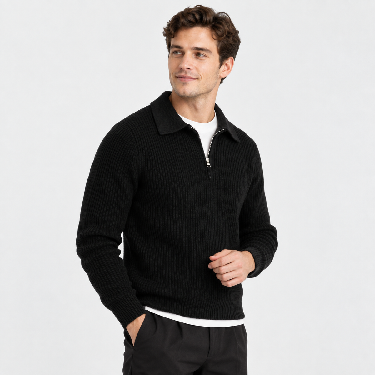 Men's Solid Color Pullover Sweater - Loose Fit