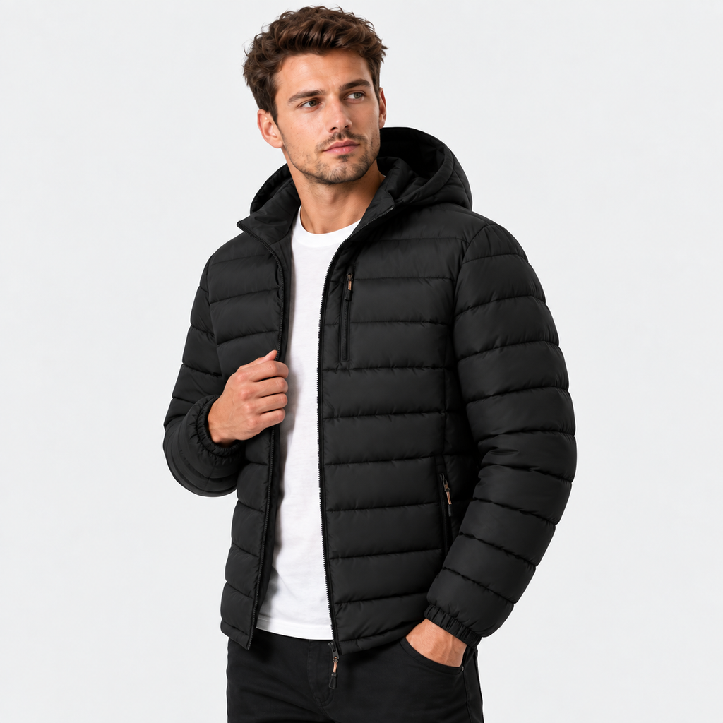 Men's Hooded Winter Jacket - Warm Padded Design