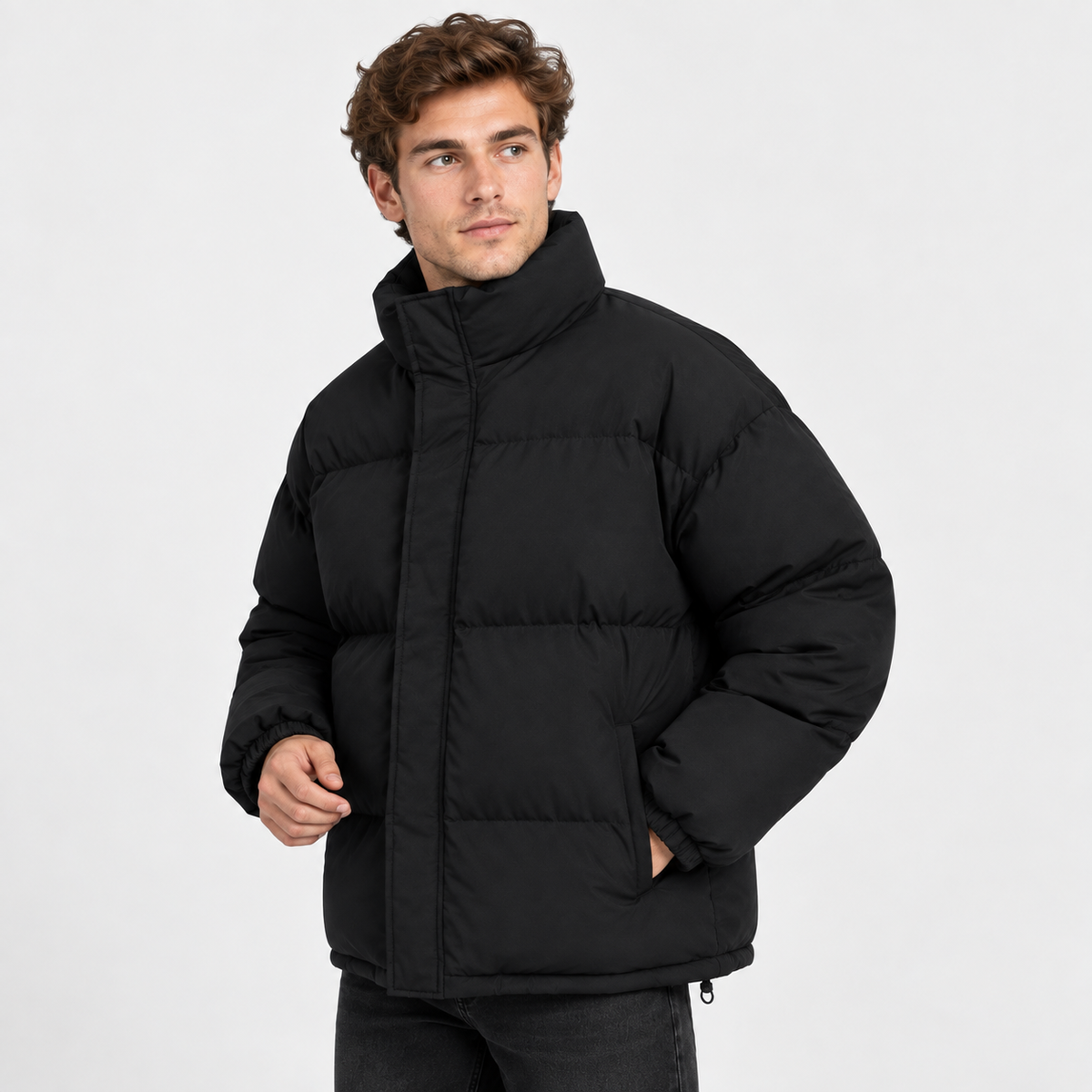 Men's Stand Collar Padded Coat - Thickened Loose Fit