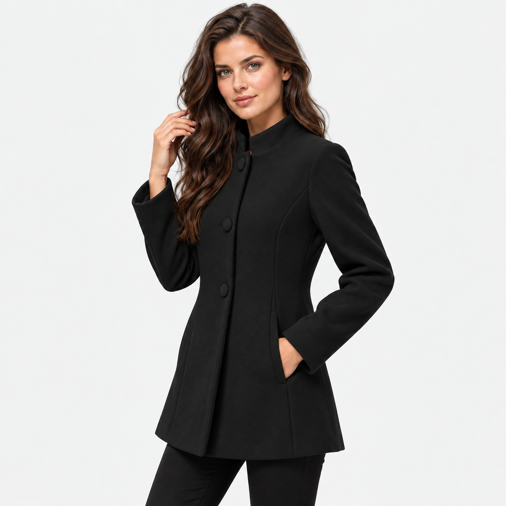 Women's Minimalist Button Front Coat with Regular Fit