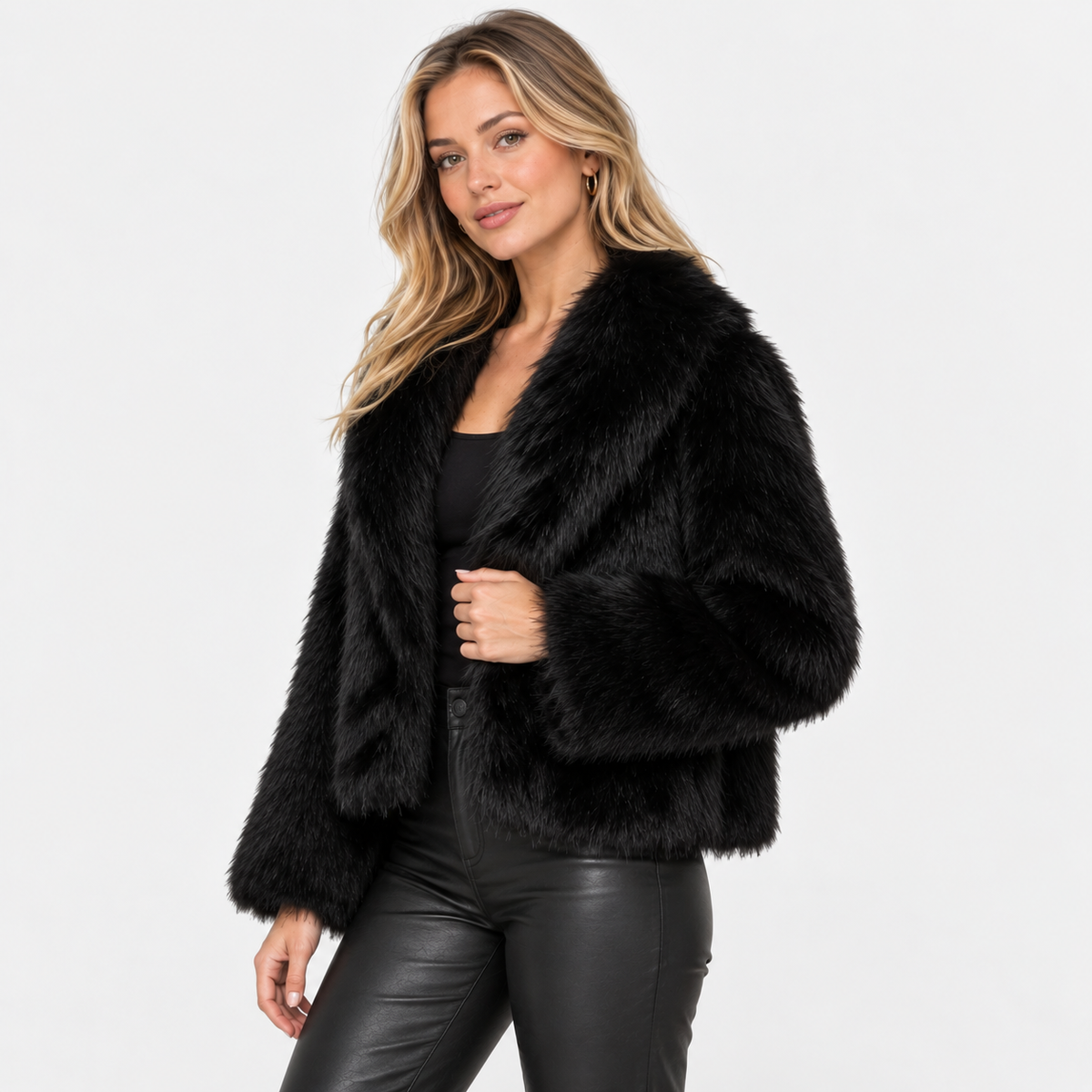 Women's Short Faux Fur Coat - Vintage Lapel Style