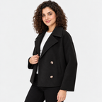 Women's Classic Double Breasted Coat with Notched Lapels