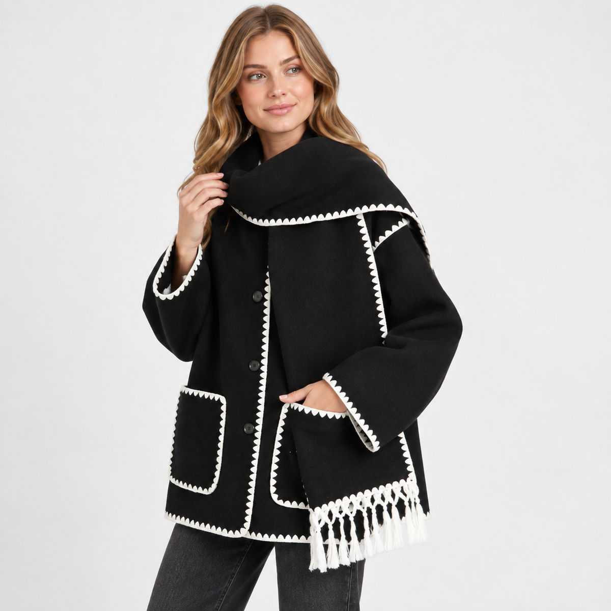 Women's Wool-Look Coat - Thick Loose Fit with Pockets