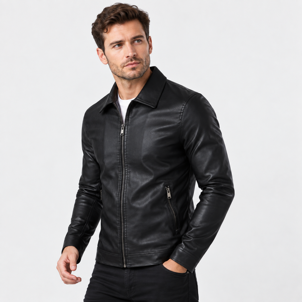 Men's Faux Leather Lapel Jacket - Slim Fit