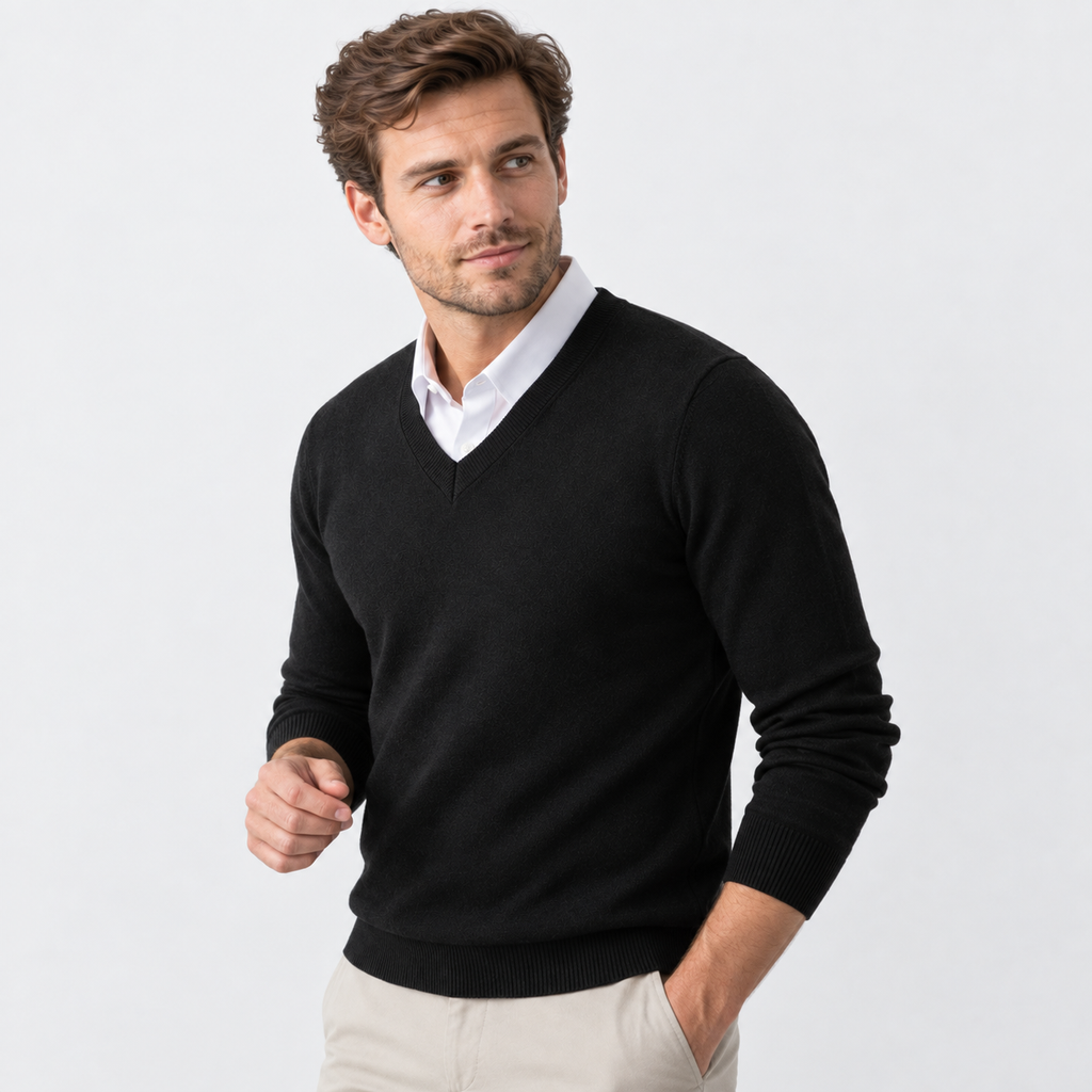 Men's V-Neck Pullover Sweater - Long Sleeve