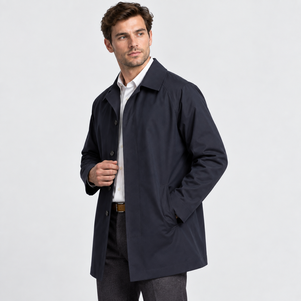 Men's Single-Breasted Trench Coat - Lapel Collar