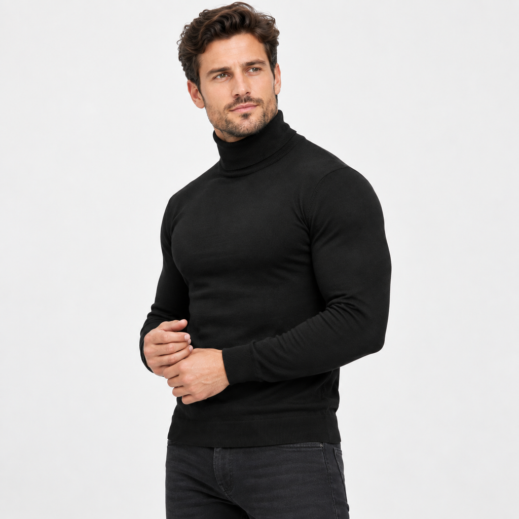 Men's Printed Turtleneck T-Shirt - Long Sleeve