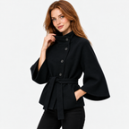 Women's Mandarin Collar Coat with Asymmetric Button Closure