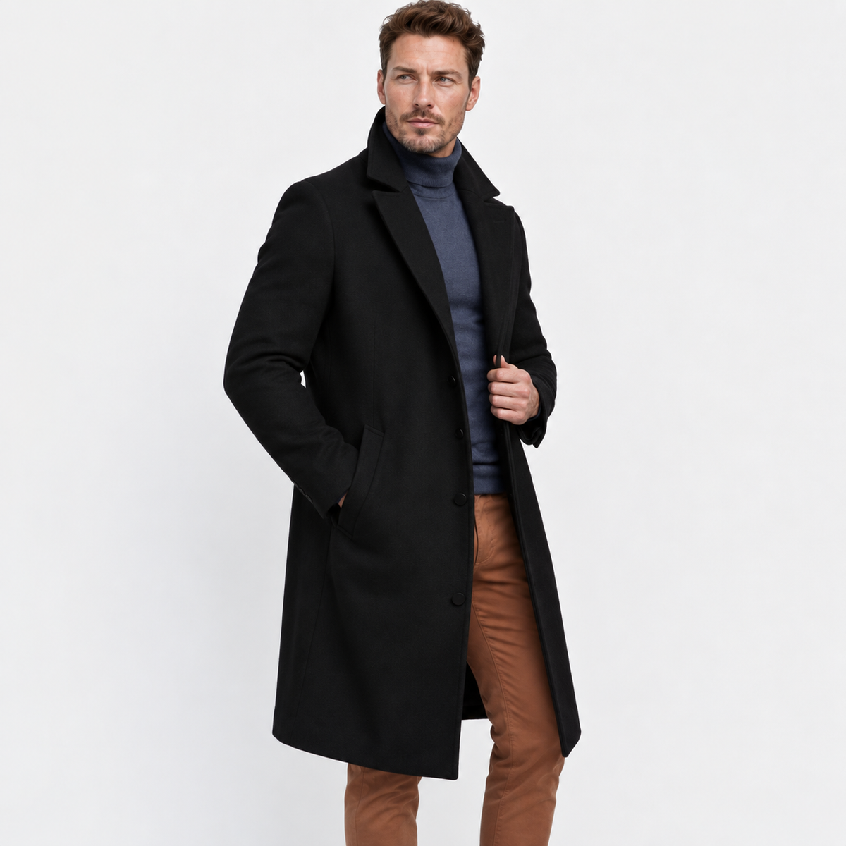 Men's Mid-Length Woolen Coat - Thickened Winter Style