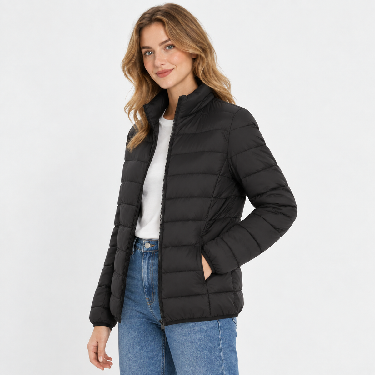 Women's Lightweight Down Jacket - Hooded with Pockets