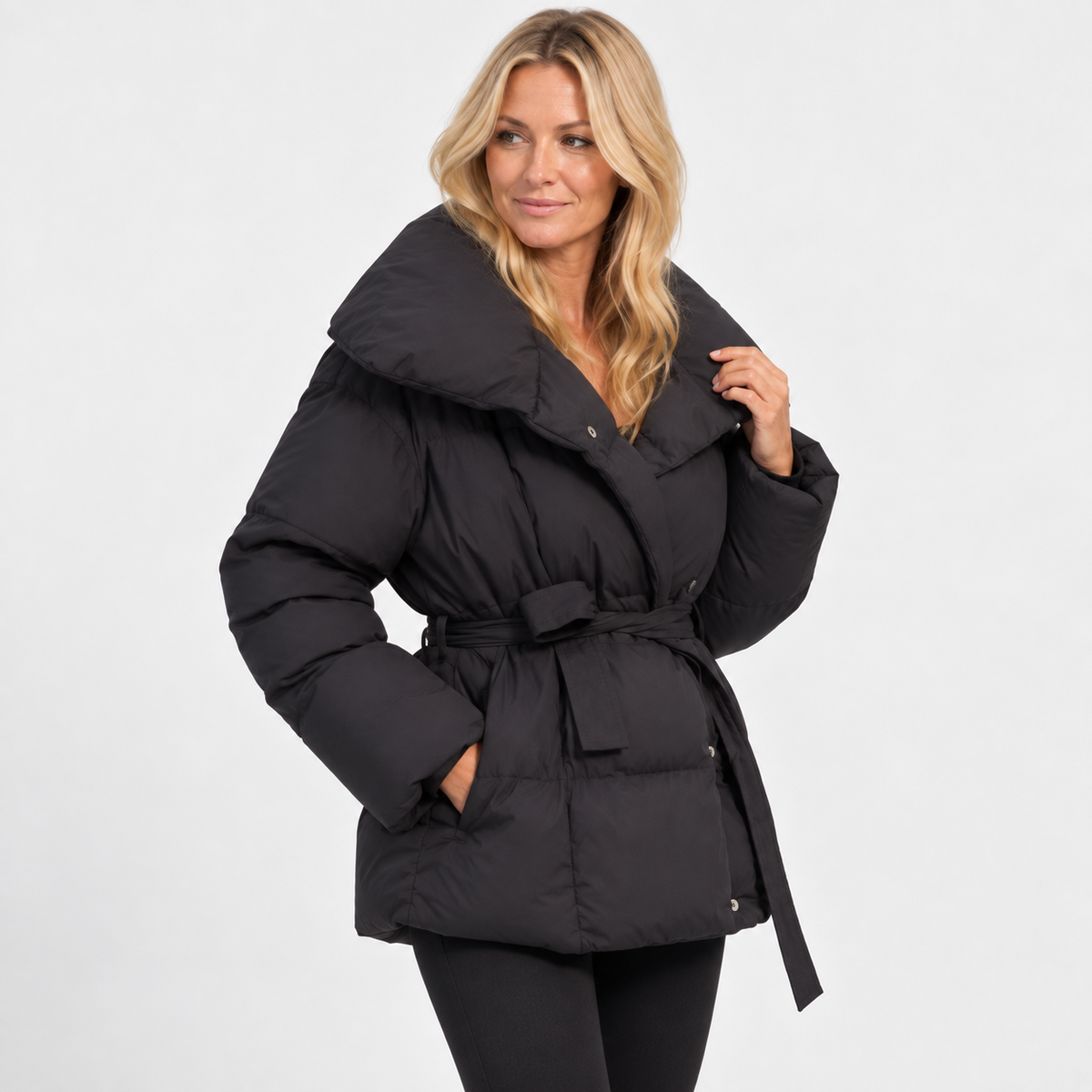 Women's Cotton Winter Coat - Belted Lapel Design