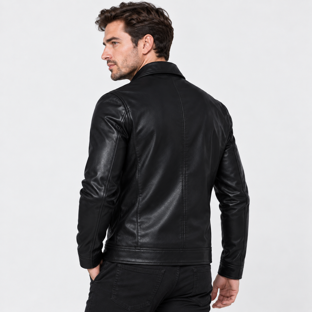 Men's Faux Leather Lapel Jacket - Slim Fit