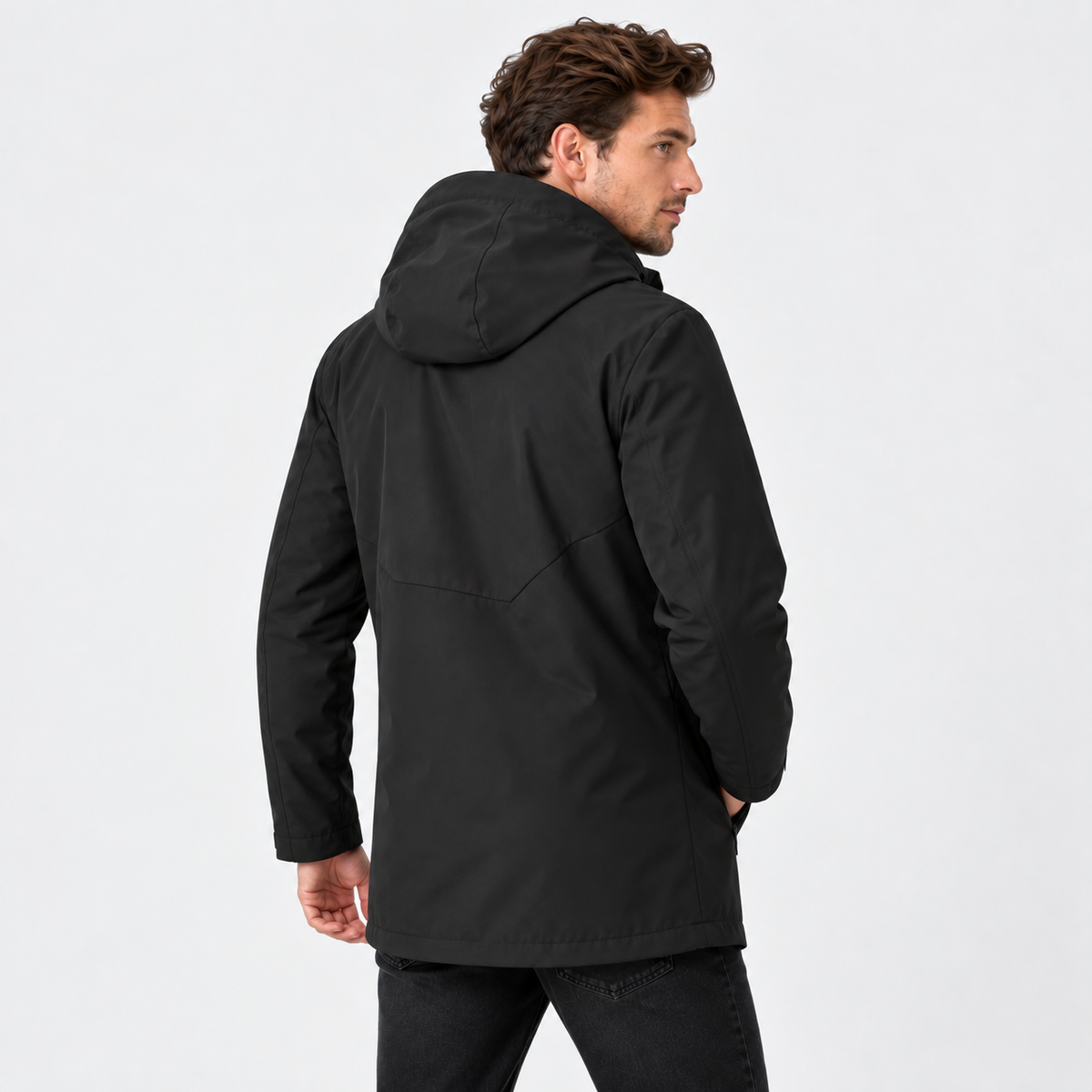 Men's Hooded Shell Jacket - Windproof Mid-Length Style