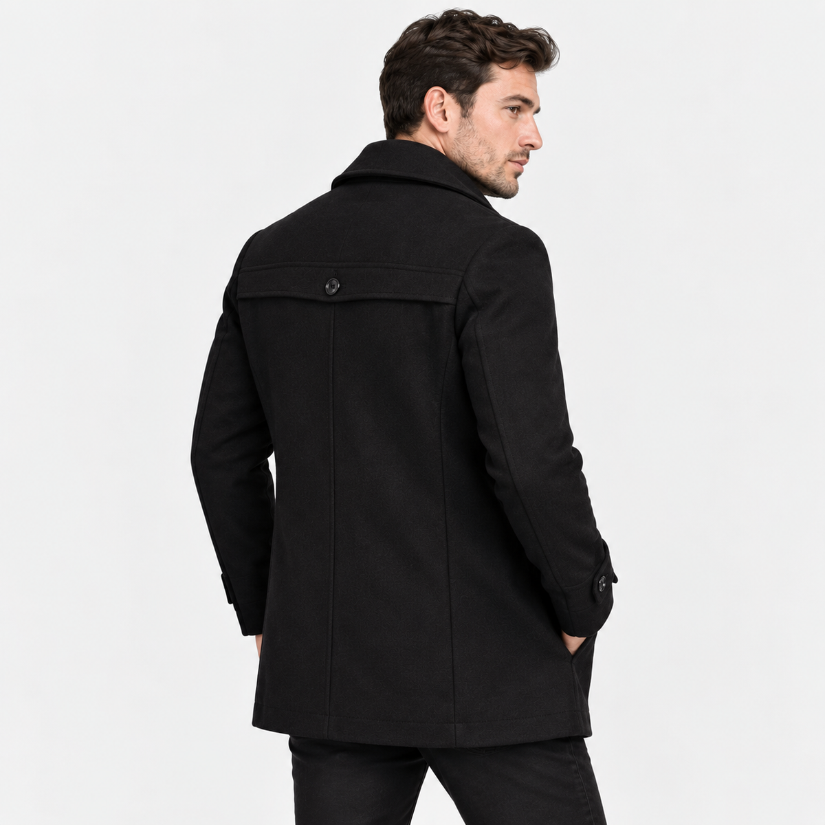 Men's Wool Blend Overcoat - Slim Fit Detachable Collar