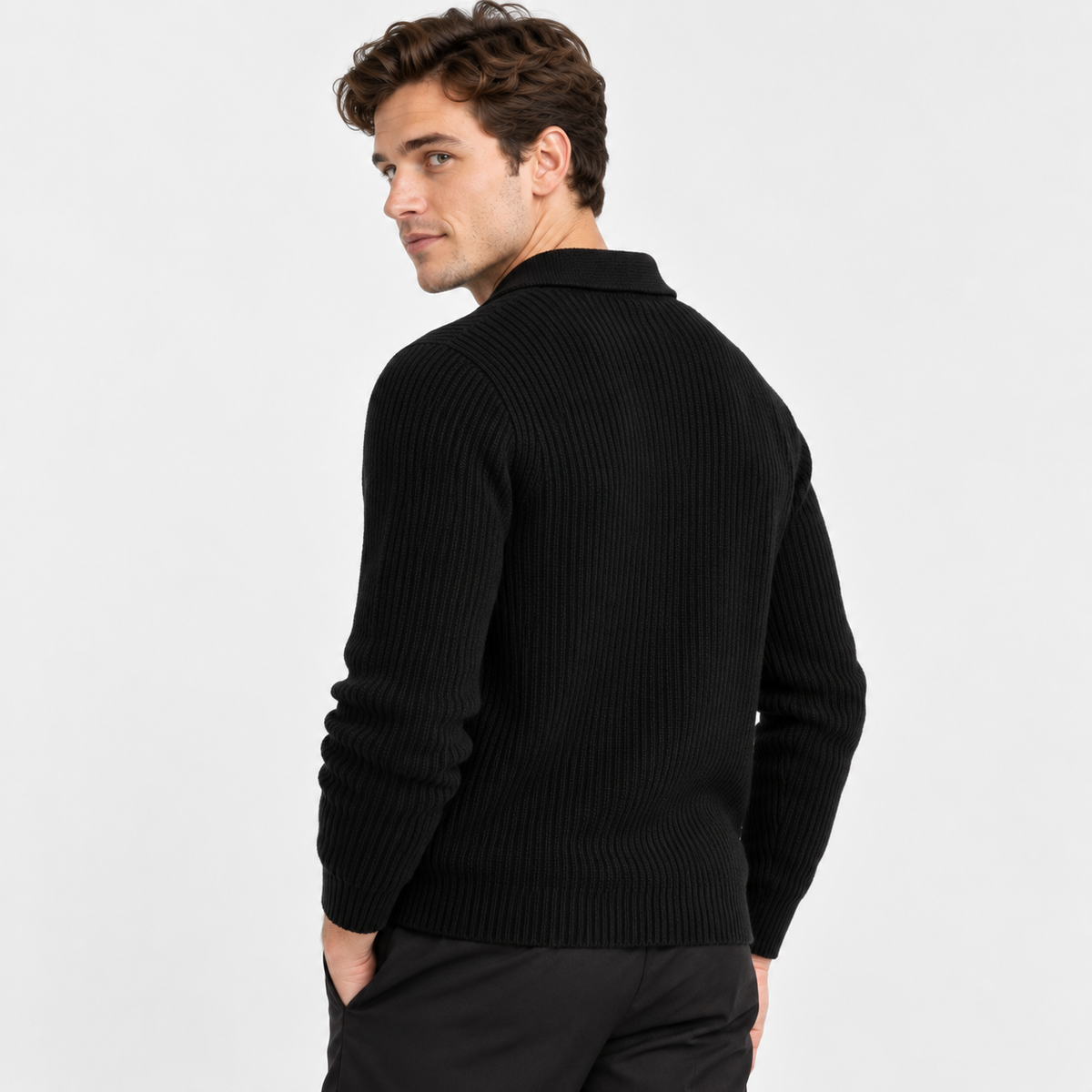 Men's Solid Color Pullover Sweater - Loose Fit