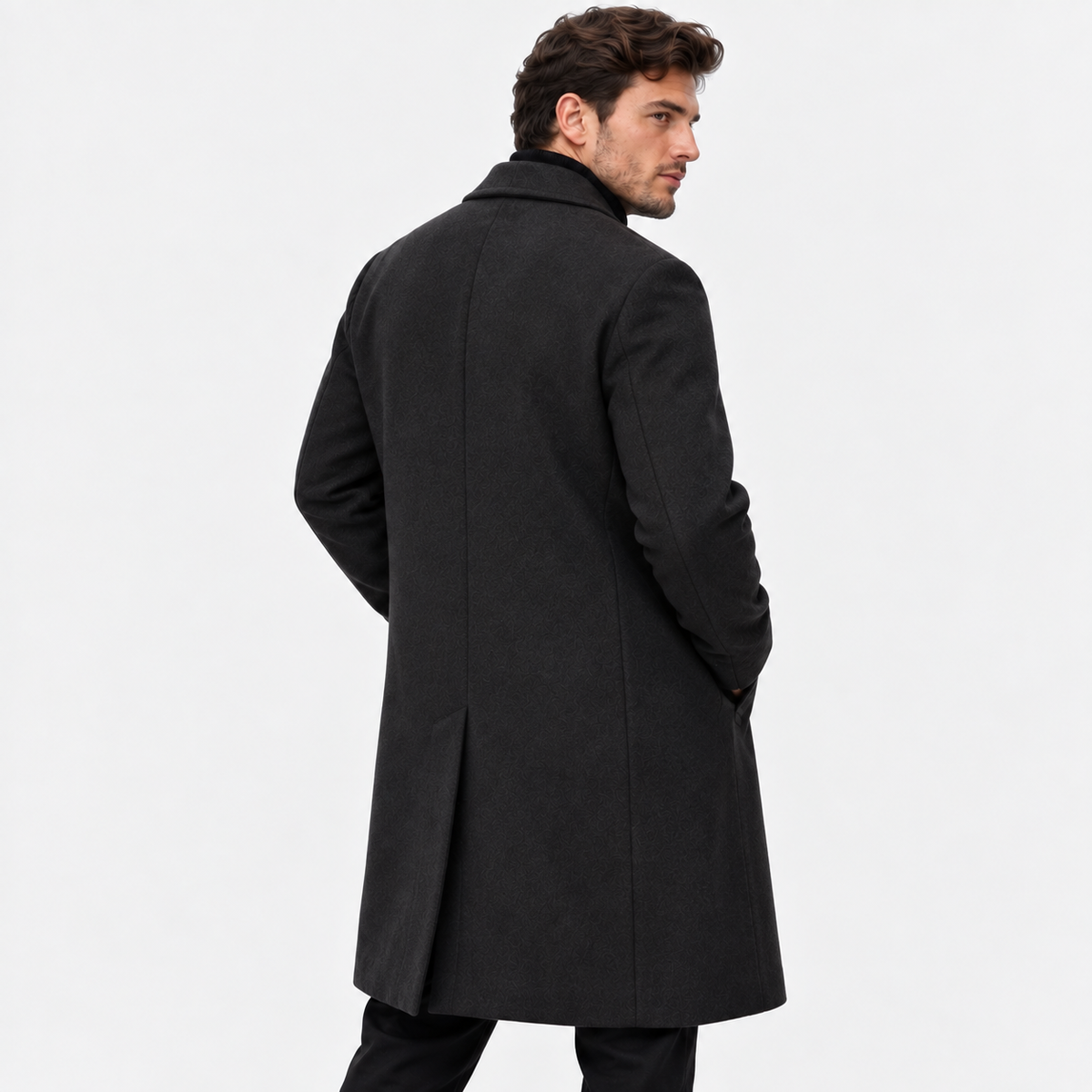 Men's Long Wool-Look Coat - Slim Fit Classic Style