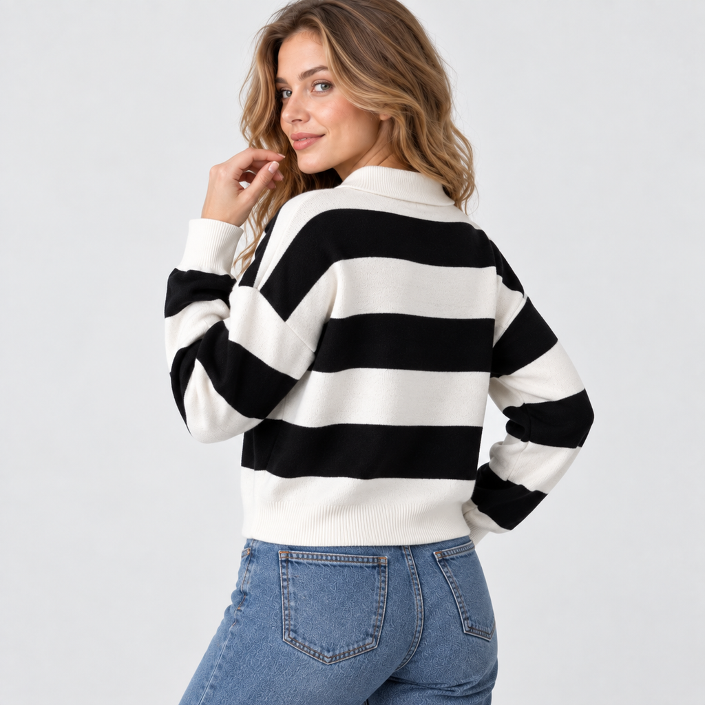 Women's Striped Half-Zip Sweater - Viscose Knit