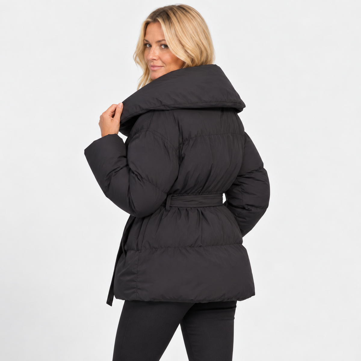 Women's Cotton Winter Coat - Belted Lapel Design